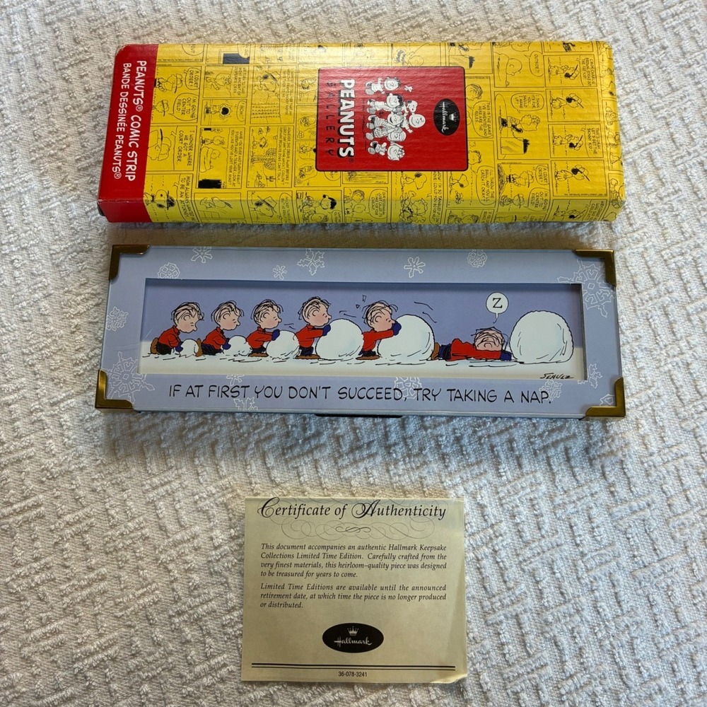 Hallmark Peanuts Gallery Linus Don't Give Up Comic Strip Limited Edition COA Y2K